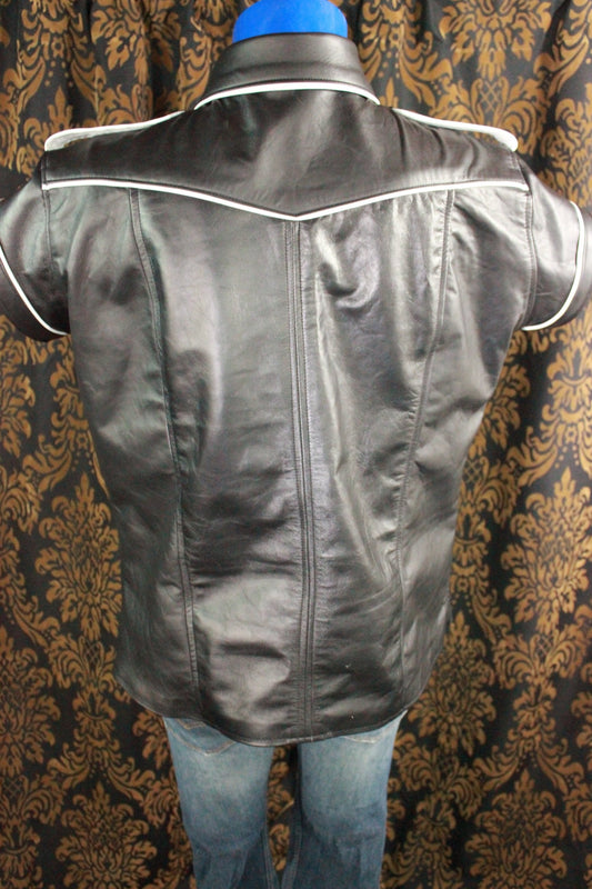 Formal Leather Short Sleeve Shirt with Piping - view 2