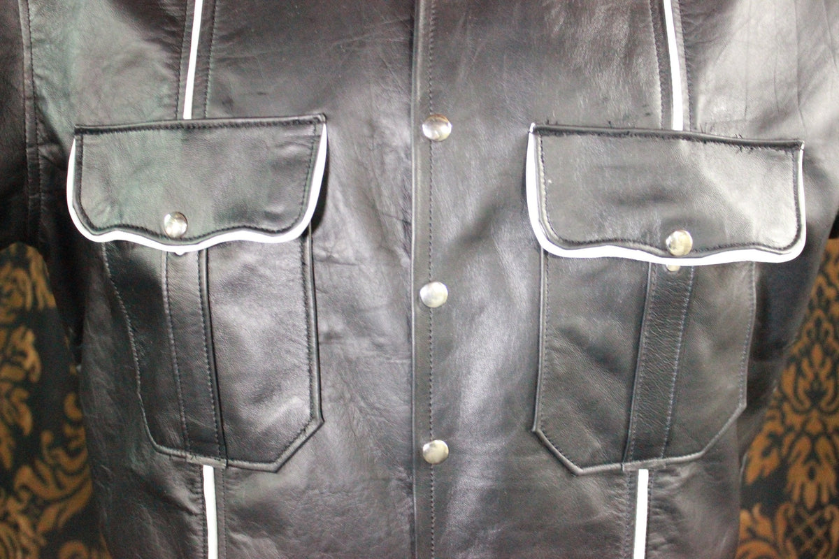 Formal Leather Short Sleeve Shirt with Piping - view 5