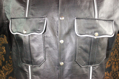 Formal Leather Short Sleeve Shirt with Piping - view 5