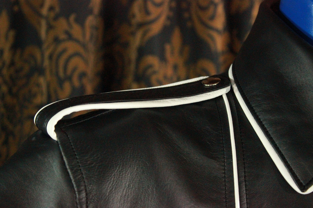 Formal Leather Short Sleeve Shirt with Piping - view 3