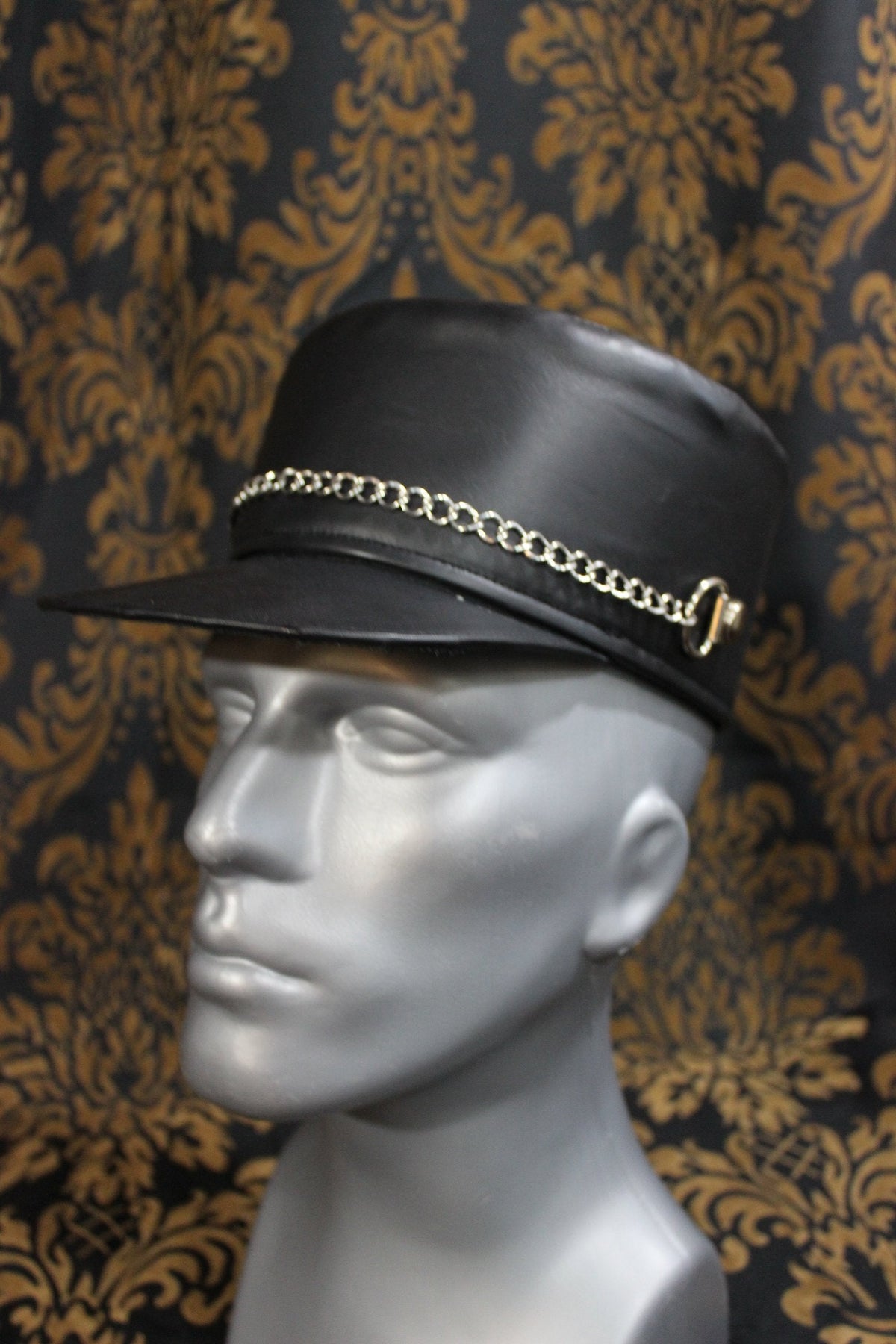 European style Kepi hat in black leather - front view