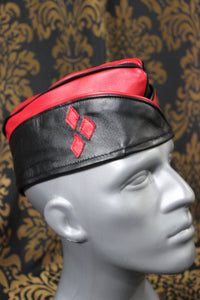 Harlequin Style Leather Garrison Cap - front view