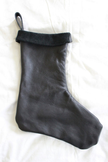 Black Leather Christmas Stocking - 100% Hand Made in the USA. Monogramming Available. - view 3
