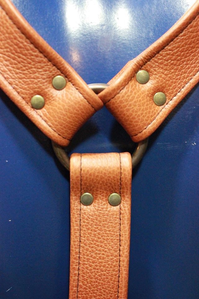 Handmade Brown Leather Suspenders, Antique Brass Hardware, Custom Fit! - view 3
