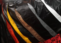 Kilt, Leather, Hand Made, Pleated, Bear Colors - front view