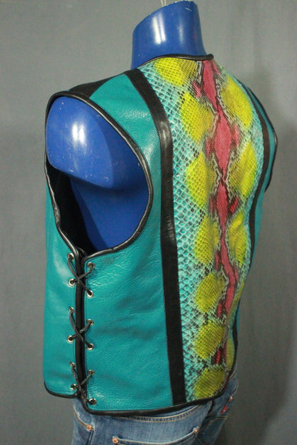 AMAZING Turquoise and Rainbow Python Leather Vest - view 4