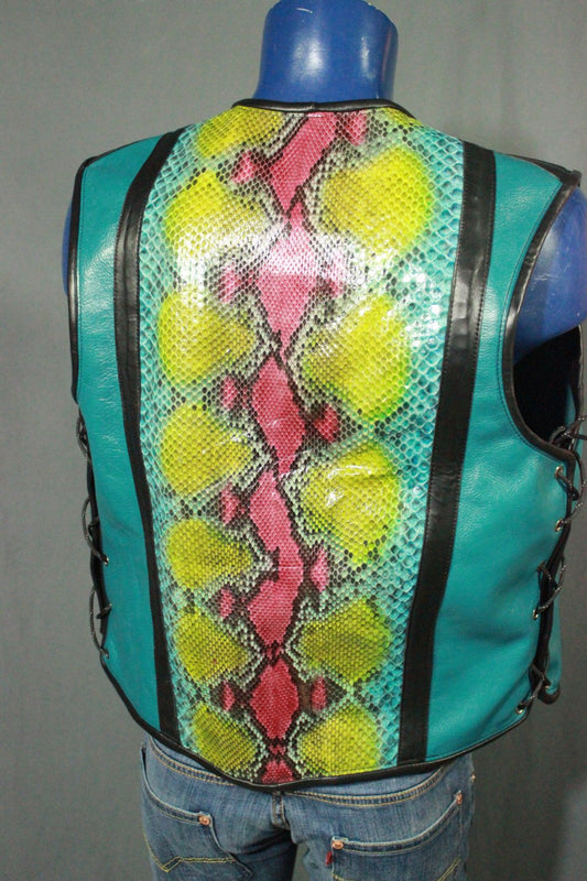 AMAZING Turquoise and Rainbow Python Leather Vest - view 2