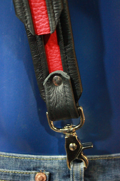 Suspenders, Soft Black and Red Leather with Nickle Hardware. Hand Made! - view 3