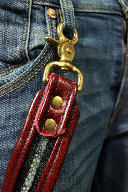 Stingray and Burgundy Leather Leg Harness with Brass Hardware - view 5