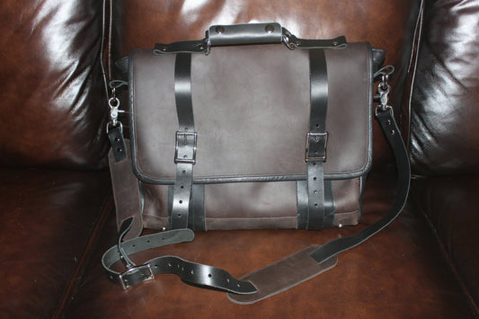 Our Finest Messenger bag! Stone OIL Tanned Leather Hand Made to Last a Lifetime! Luscious Chocolate! - front view