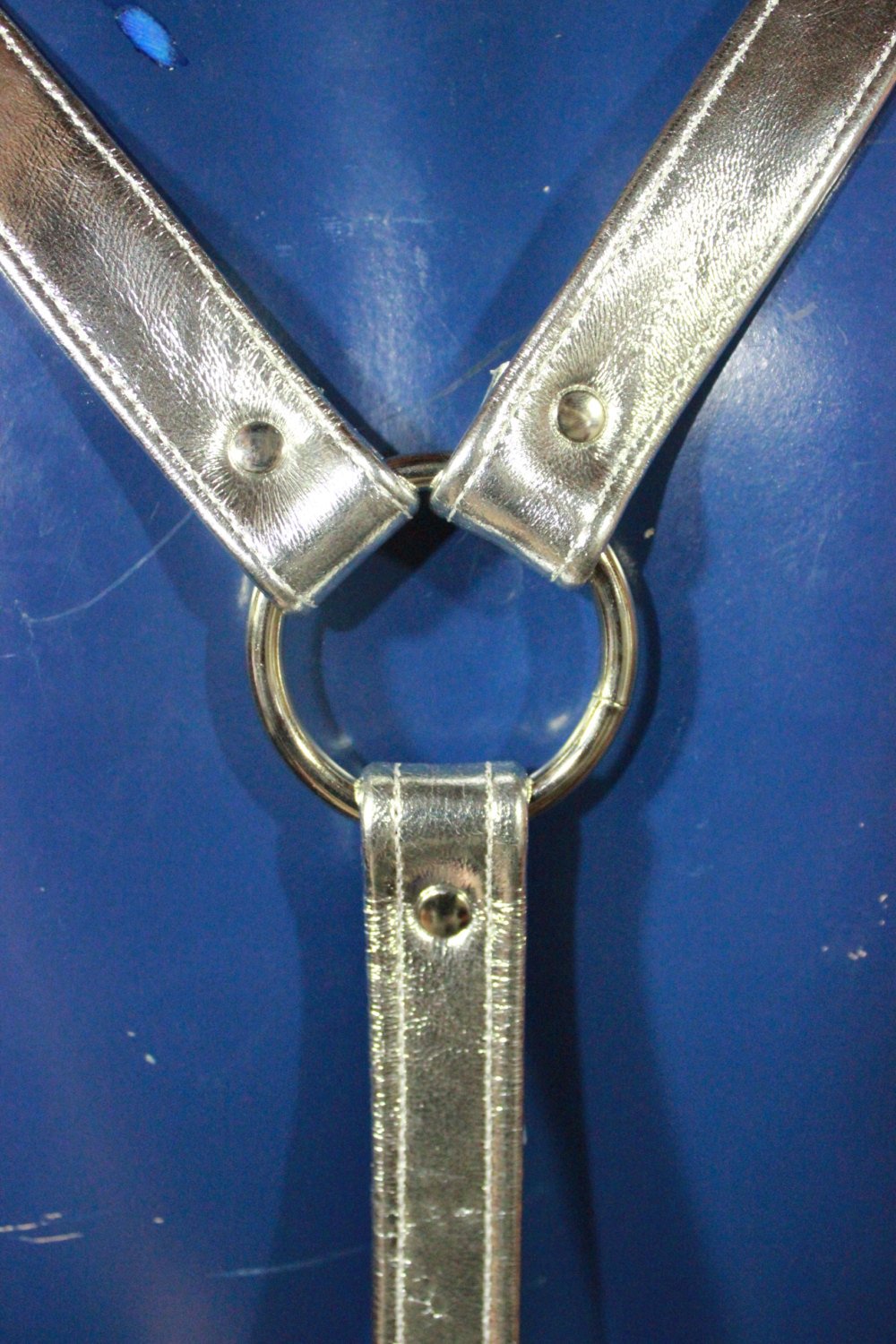 Silver Leather Suspenders - front view