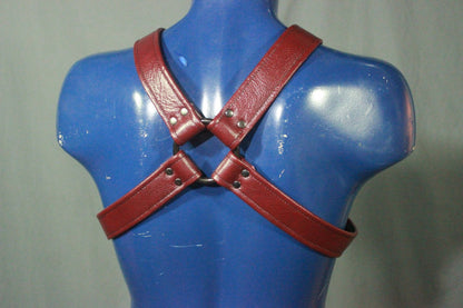 Red Leather X-Harness, Gunmetal Hardware - view 3