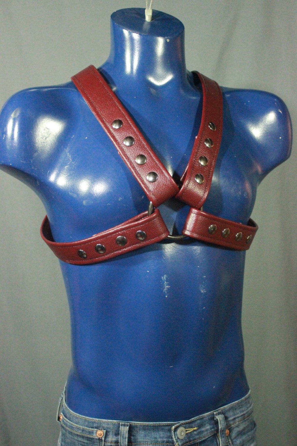 Red Leather X-Harness, Gunmetal Hardware - view 2