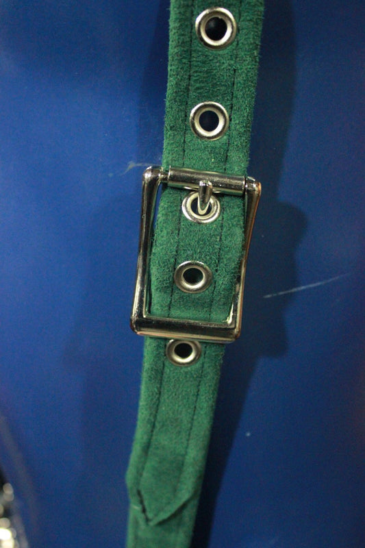 Green Suede Leather Suspenders - front view