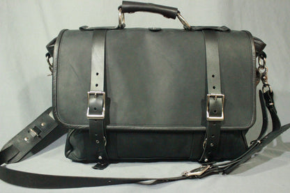 Our Finest Messenger bag! Stone OIL Tanned Leather Hand Made to Last a Lifetime! Midnight Black - front view