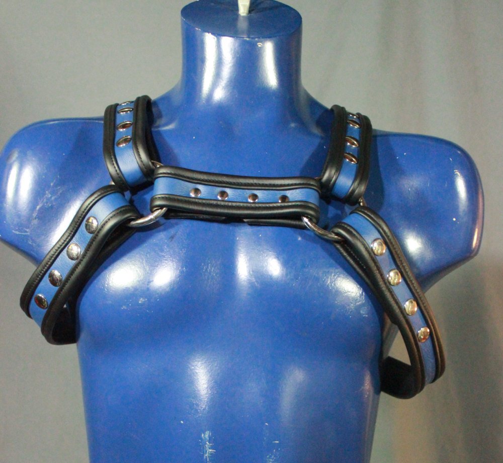 Blue and Black Bulldog Harness with removable backpiece. Two items in one! - view 3