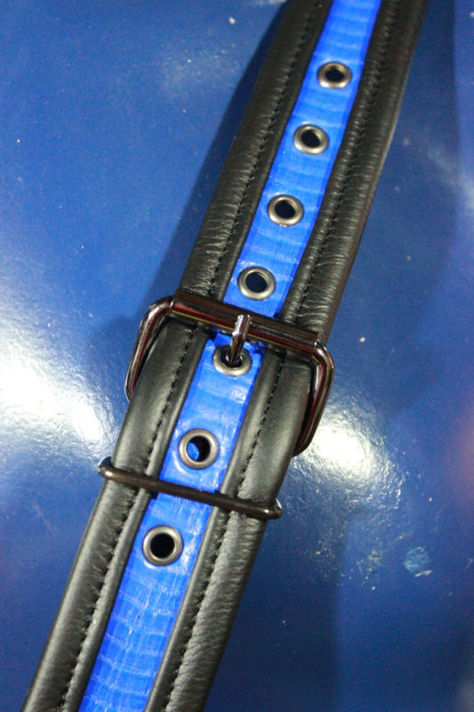 Fantastic Blue Snake Sam Browne belt with Gunmetal Hardware - front view