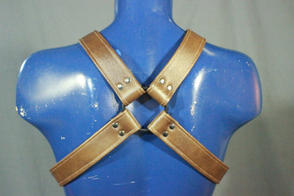 Brown Leather X-Harness, Gunmetal Hardware - view 3
