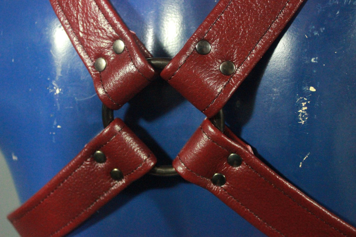 Red Leather X-Harness, Gunmetal Hardware - view 4