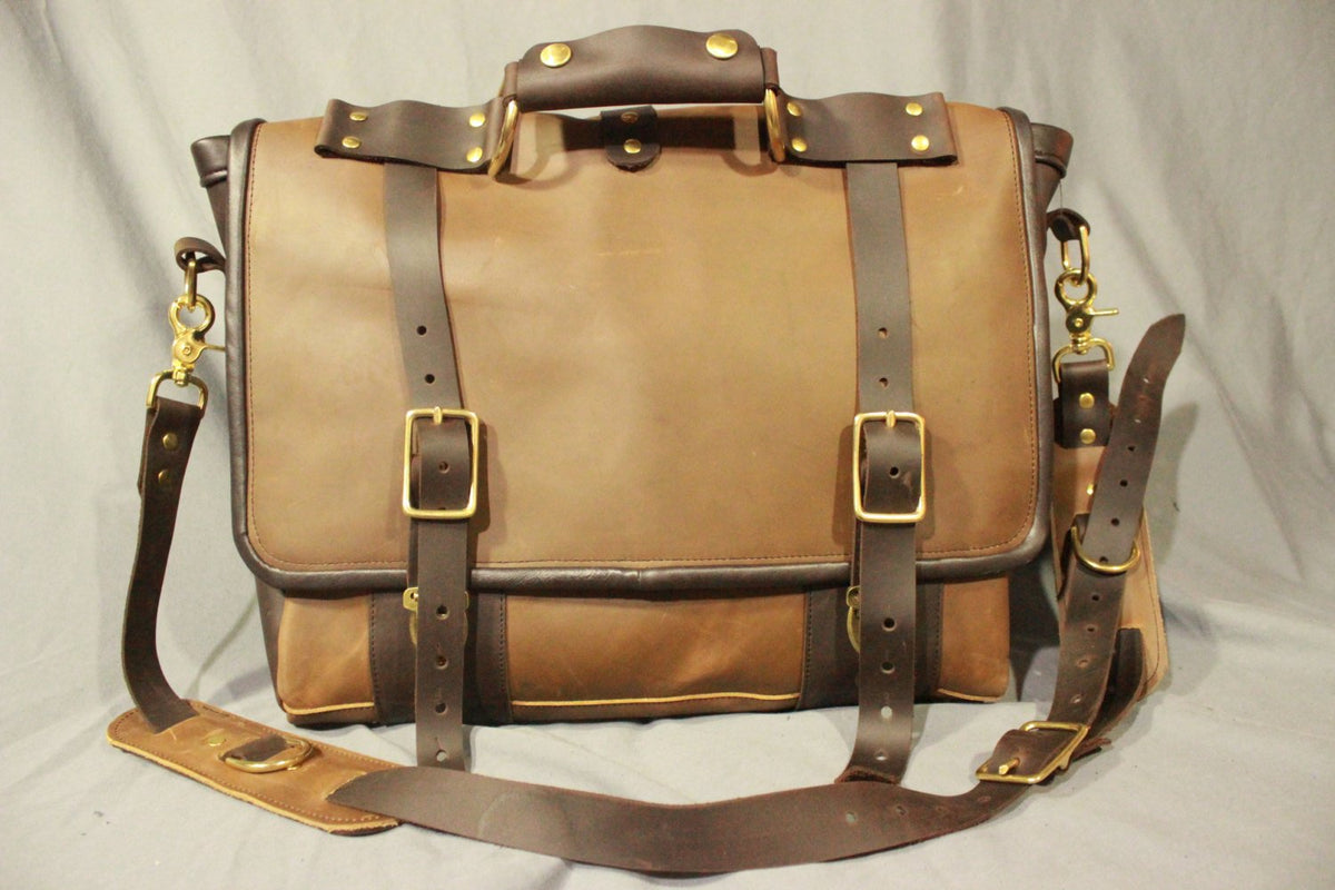 Our Finest Messenger bag! Stone OIL Tanned Leather Hand Made to Last a Lifetime! English Cognac! - front view
