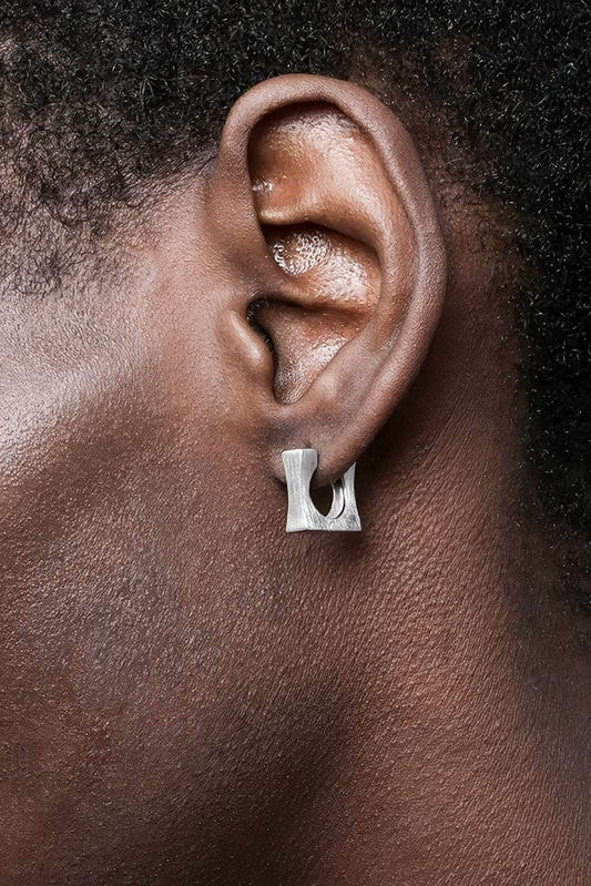 Men's Square Sterling Silver Earrings - Trendy Minimalist Design - front view