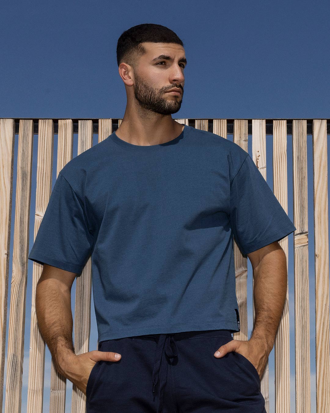 Mid Weight Cropped Boxy T-Shirt Denim Blue - view 4