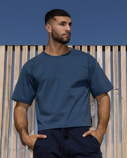 Mid Weight Cropped Boxy T-Shirt Denim Blue - view 4