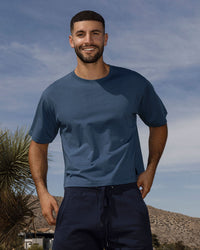 Mid Weight Cropped Boxy T-Shirt Denim Blue - front view