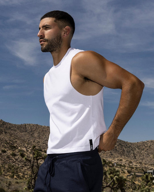 Mid Weight Cropped Sleeveless White Tank Top - front view