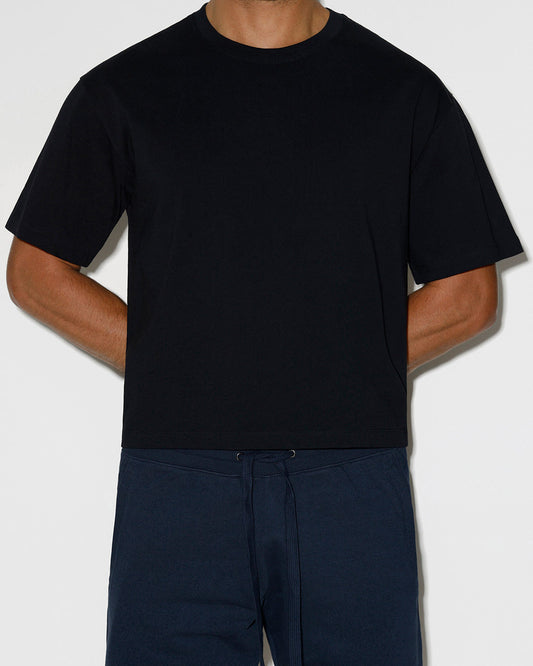 Mid Weight Cropped Boxy T-Shirt Black - front view