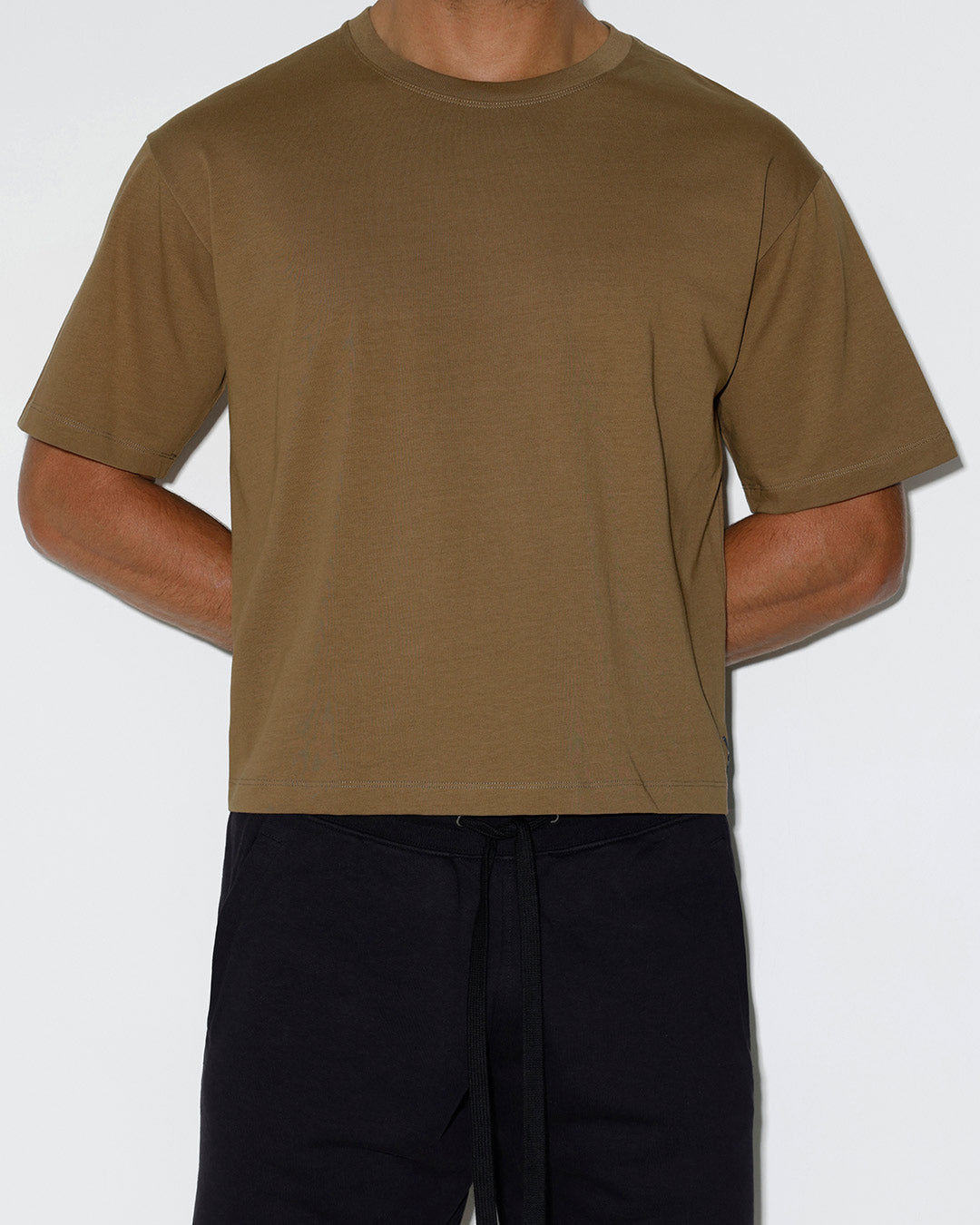 Mid Weight Cropped Boxy T-Shirt Dark Nude - front view