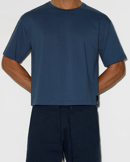 Mid Weight Cropped Boxy T-Shirt Denim Blue - view 2