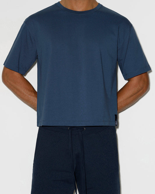 Mid Weight Cropped Boxy T-Shirt Denim Blue - view 2