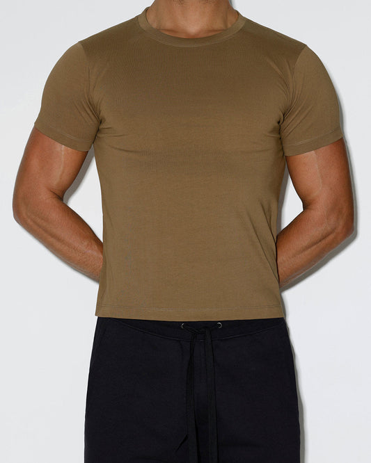 Mid Weight Cropped Fitted T-Shirt Dark Nude - front view