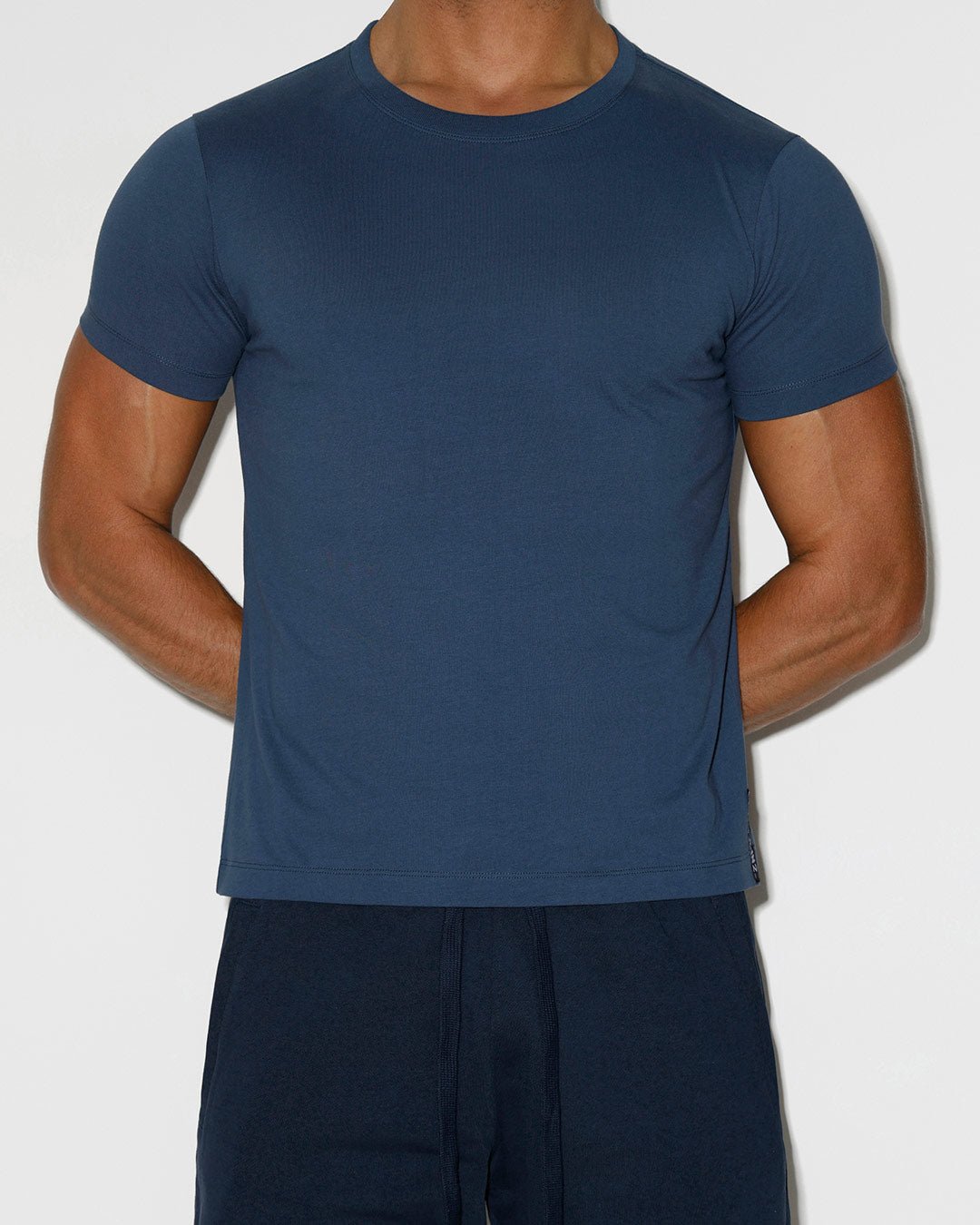 Mid Weight Cropped Fitted T-Shirt Denim Blue - front view