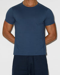 Mid Weight Cropped Fitted T-Shirt Denim Blue - front view