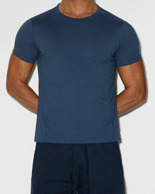 Mid Weight Cropped Fitted T-Shirt Denim Blue - front view