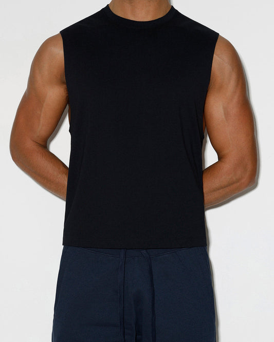 Mid Weight Cropped Sleeveless Black Tank Top - front view
