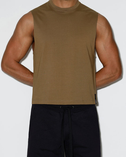 Mid Weight Cropped Sleeveless Dark Nude Tank Top - front view