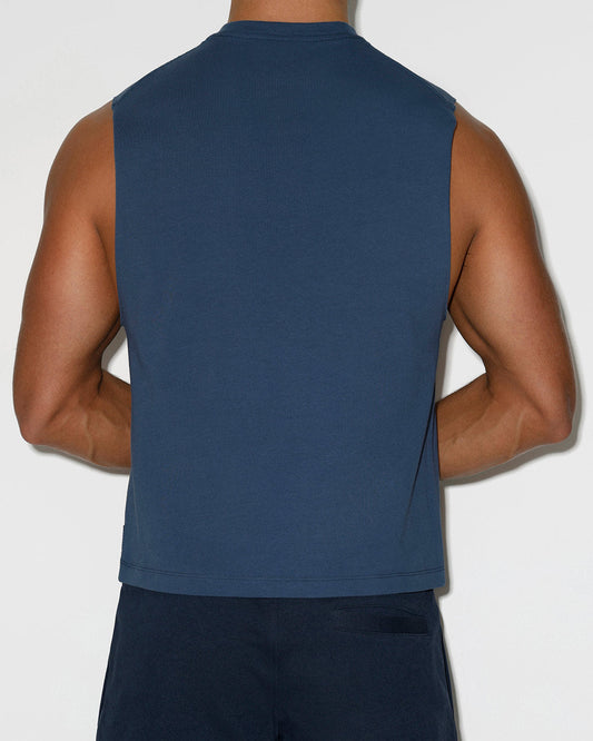 Mid Weight Cropped Sleeveless Denim Blue Tank Top - view 2