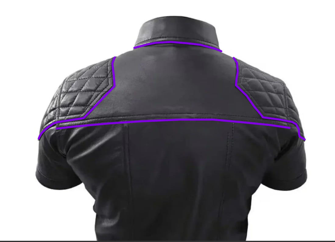 OnF Quilted Leather Shirts in Black with Purple Piping - front view