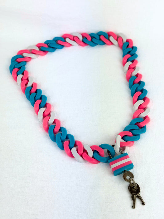 🔗 Multicolor Cuban Chain Necklace / Collar with Matching Padlock - Colorful, Personalized, Durable, & Stylish - view 2
