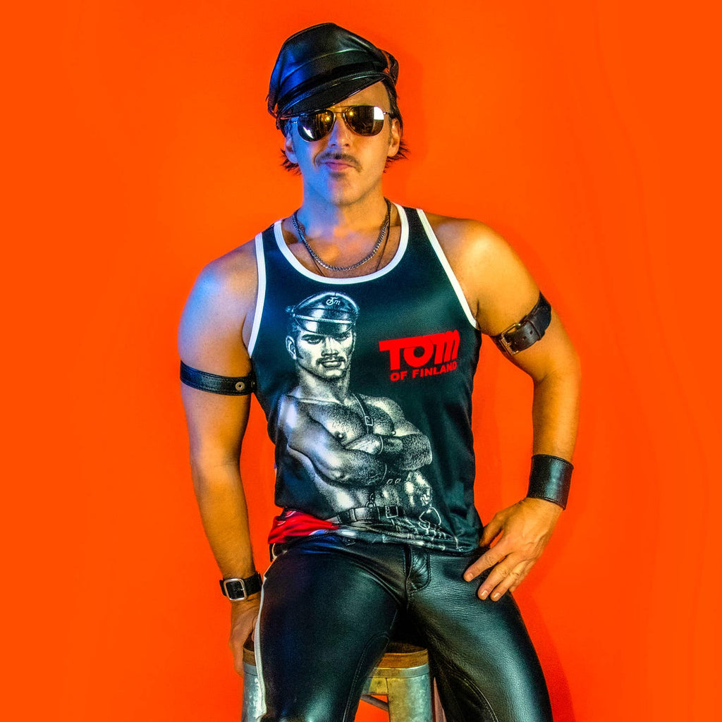 Tom of Finland Leather Stud Mesh Tank Top