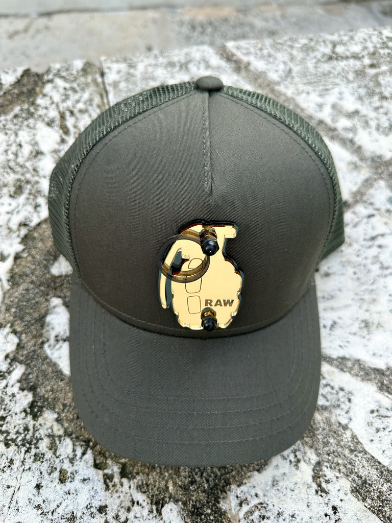 Raw Golden Mirror Military Green Hat
