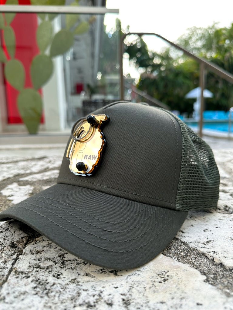 Raw Golden Mirror Military Green Hat